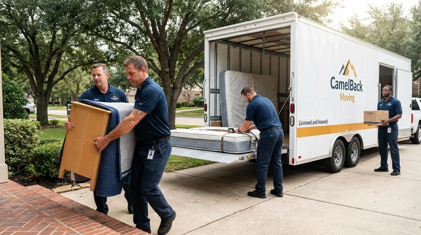 Crew loading residential truck for cross-state move from Ransomville, NY