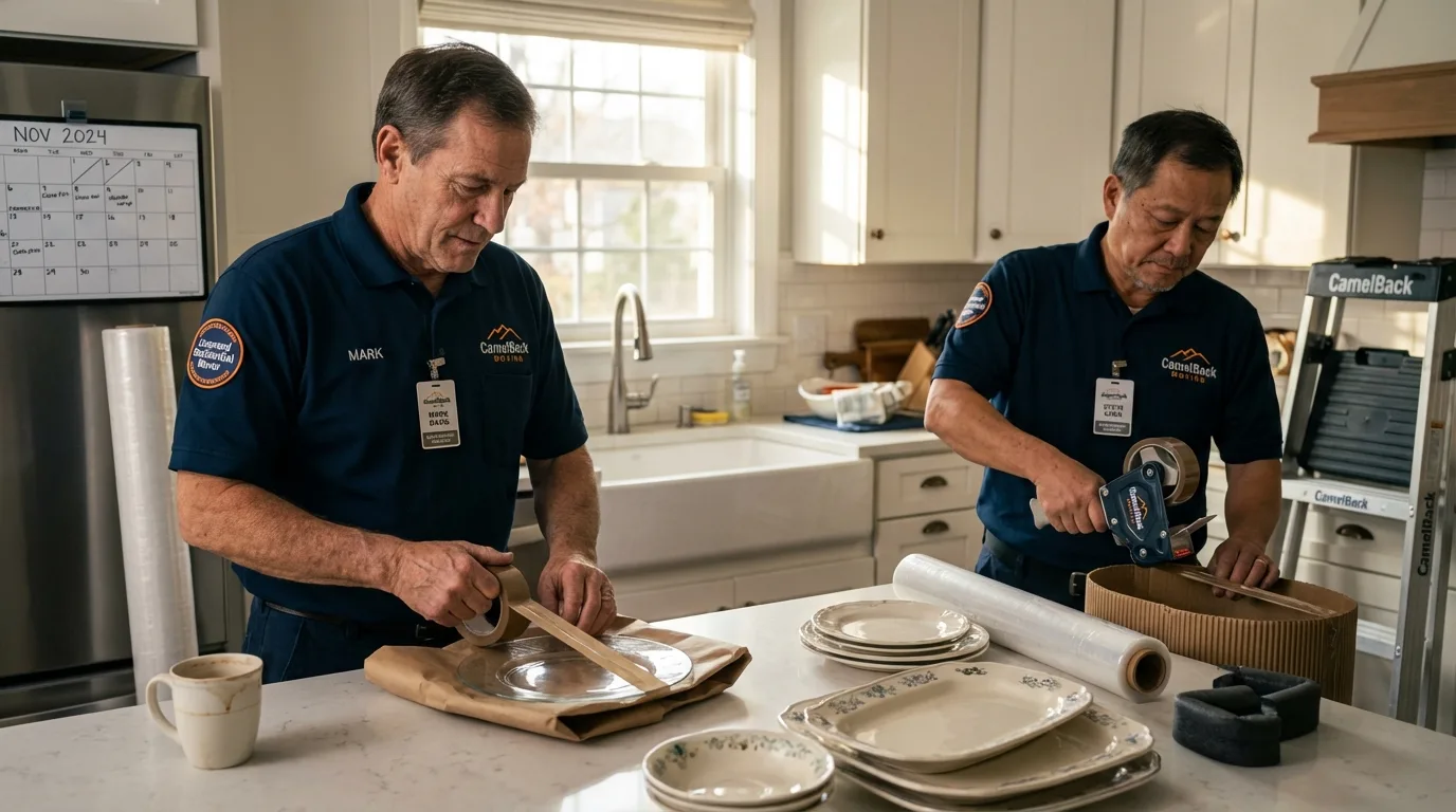 Professional crew packing kitchen dishware in Ransomville, NY